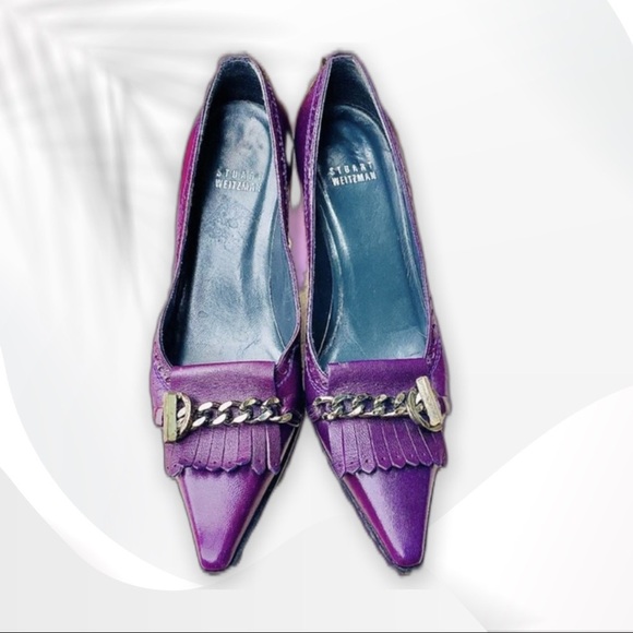 Stuart Weitzman Purple Leather Chain Shoes 6 - Picture 4 of 14